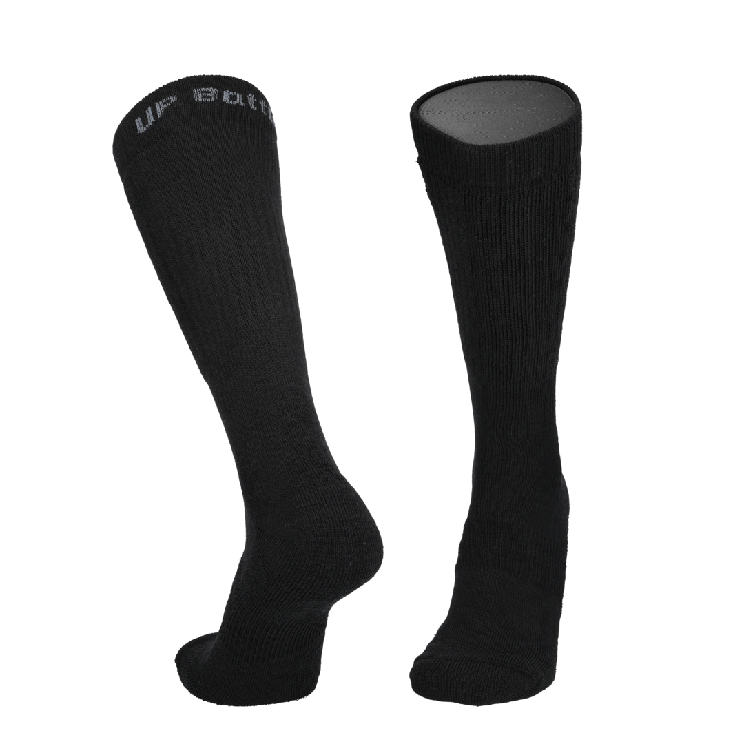 Zwei schwarze Merino Socken, hohes Modell mit Markenstreifen oben