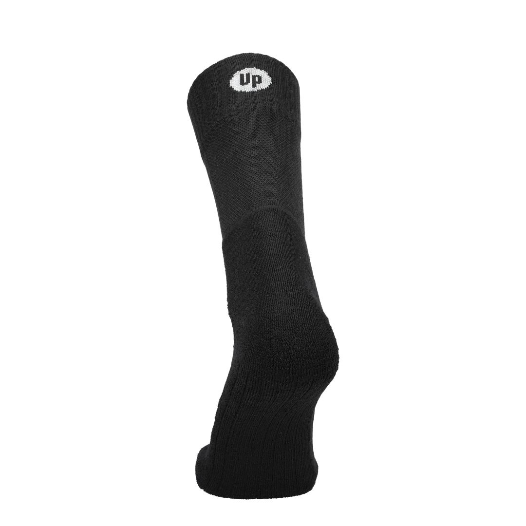 Merino Tencel Wandersocken, schwarze Crew-Socke mit Up-Logo