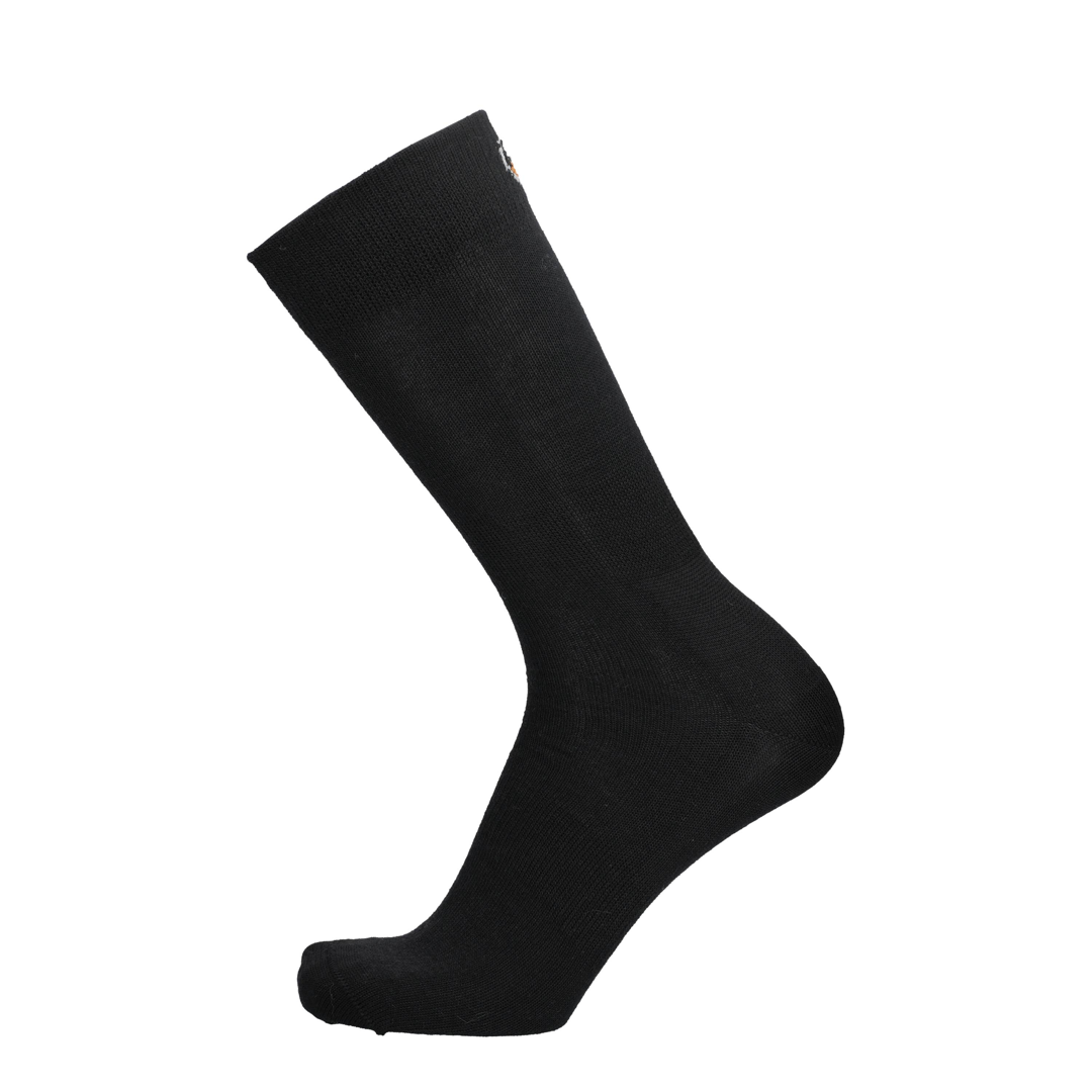 Merino Linersocke in Schwarz, einzelne Socke mit geripptem Bund und runder Zehe