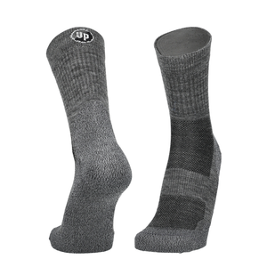 Merino Laufsocken grau, mit Logo am Bund und dämpfenden Flächen