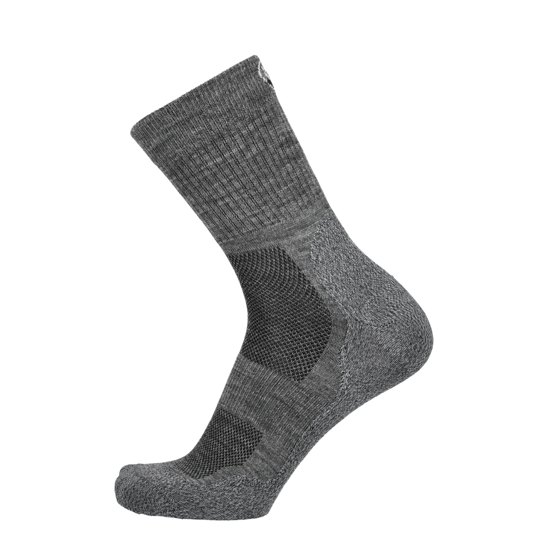 Merino Laufsocke grau mit Einsätzen am Spann und verdickter Sohle