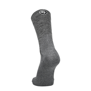 Merino Laufsocke grau mit Logo oben und weicher, verdickter Sohle