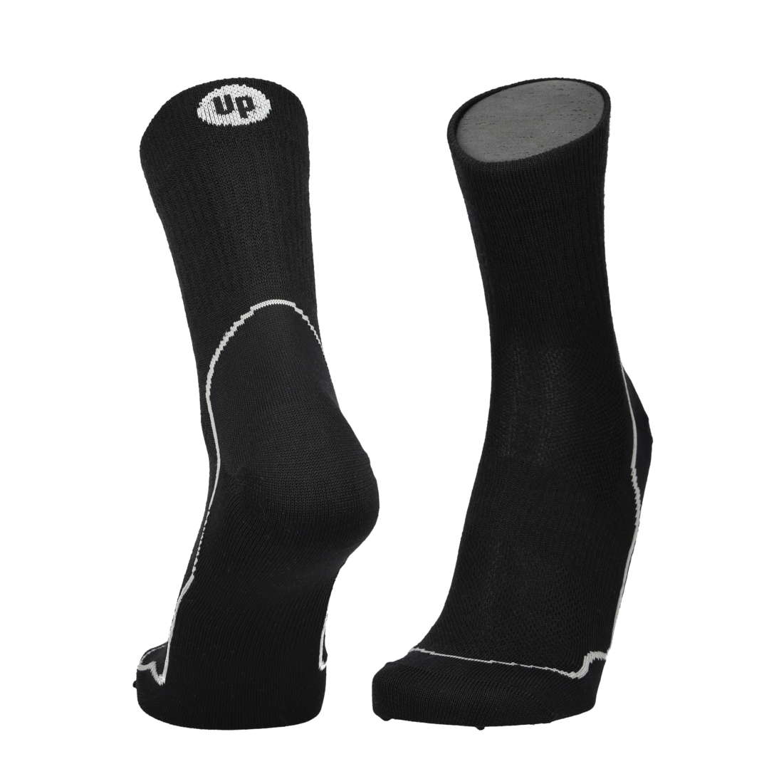 Merino Laufsocken schwarz, sichtbare Fersen- und Zehenverstärkung