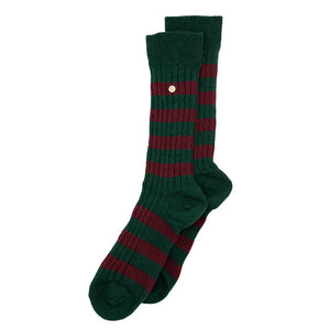 Cosy Merino Socken mit Rippen-Muster in Army und Burgunderrot, bequem und stilvoll, ideal für kalte Tage.