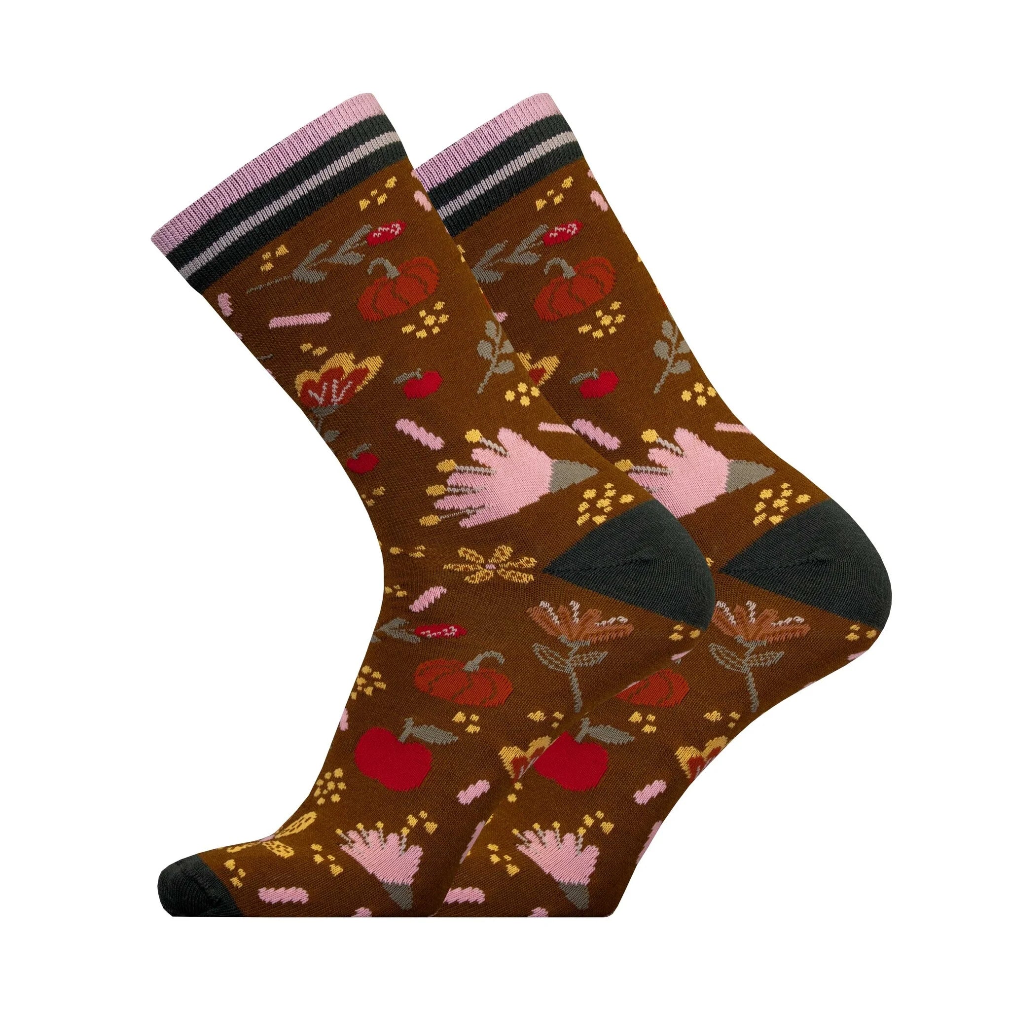 Herbstgarten Pattern Socke in warmen Herbstfarben mit stilvollem Muster für jeden Anlass im Braun.