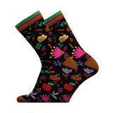 Herbstgarten Pattern Socke mit buntem floralen Design für stilvolle Herbstmode im Schwarz.